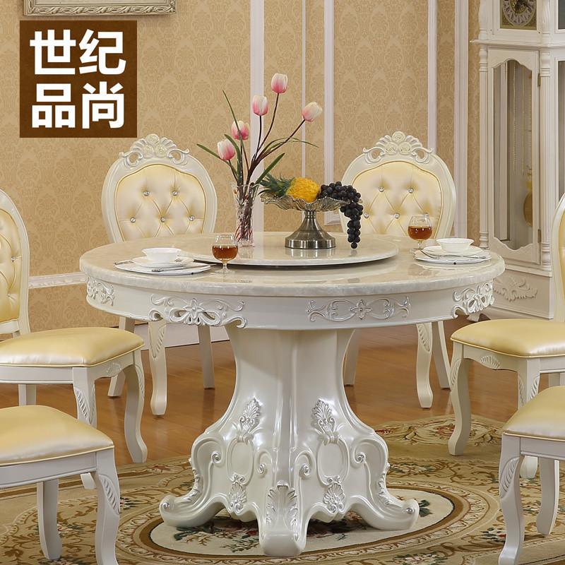 歐式餐桌椅圓形組合大理石圓桌雕花6人帶轉盤飯桌工廠,批發,進口,代購