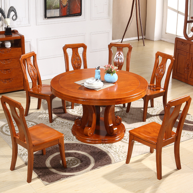 實木橡木餐桌椅組合圓形形4/6人吃飯桌子簡約現代中式 廠傢直銷工廠,批發,進口,代購