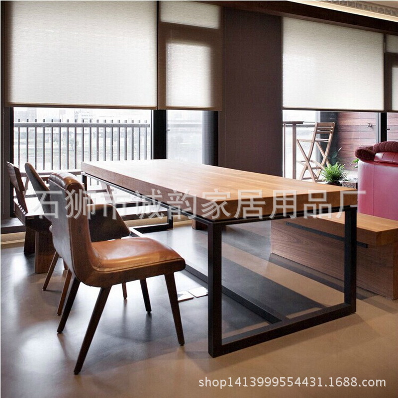 loft餐桌長方形實木餐桌實木餐桌椅組合小戶型復古鐵藝實木餐桌工廠,批發,進口,代購