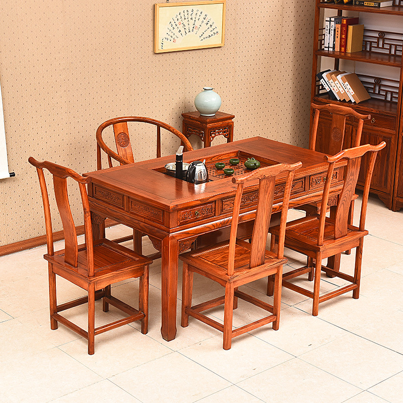 仿古實木茶桌中式傢具 桌椅組合功夫茶幾南榆木 兩用組合現貨批發・進口・工廠・代買・代購