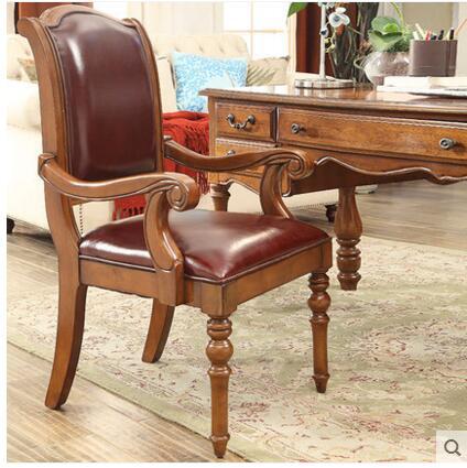 新品 全實木美式休閒椅 頭層真皮坐包歐式書椅餐椅 1710批發・進口・工廠・代買・代購