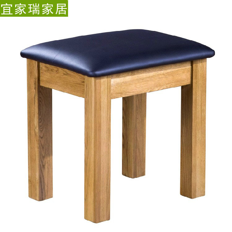 實木梳妝凳 歐美式鄉村田原木色皮麵凳 學習凳橡木質化妝凳可定製批發・進口・工廠・代買・代購