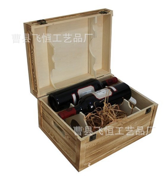 廠傢直供酒盒包裝 6隻裝實木酒盒 紅酒包裝盒 烤色桐木【圖】批發・進口・工廠・代買・代購