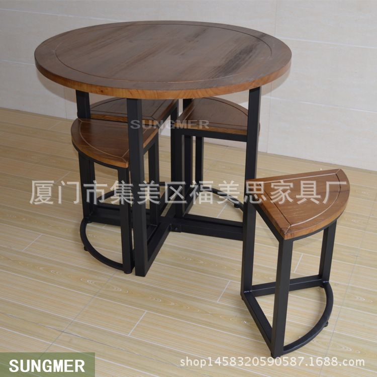 歐式鐵藝實木月半形餐桌椅組合咖啡桌椅創意圓形餐桌椅批發・進口・工廠・代買・代購
