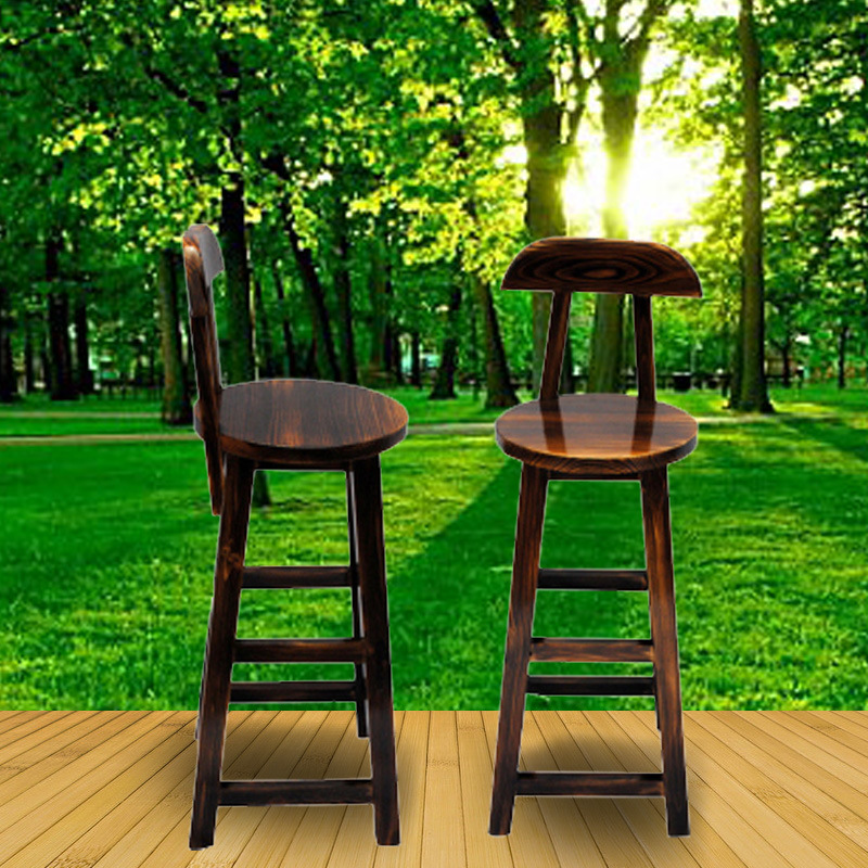 創意登高實木椅子吧臺桌椅簡約復古酒吧椅子木的圓形座椅奶茶店椅批發・進口・工廠・代買・代購