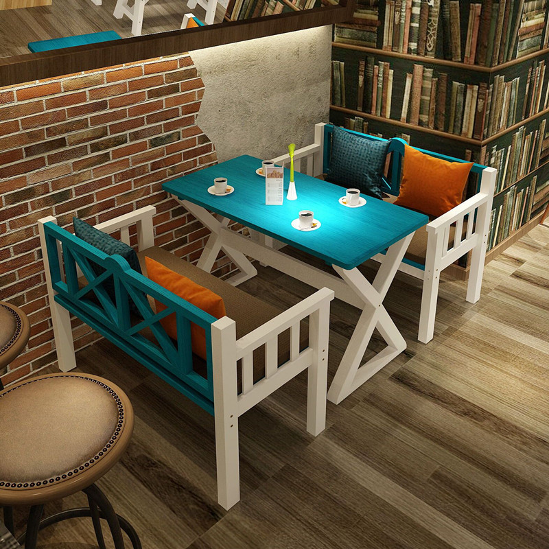 特價包郵地中海餐桌椅組合咖啡廳奶茶酒吧做舊復古實木傢用可定製批發・進口・工廠・代買・代購