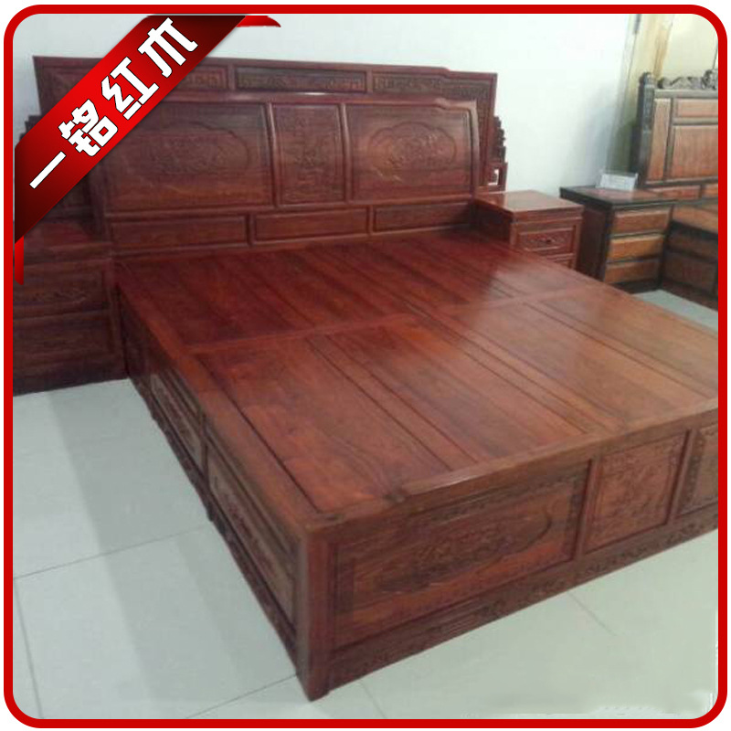 廠傢直銷 緬甸花梨傢具雙人床 小葉紅檀富貴大床1.8米 品質保障批發・進口・工廠・代買・代購