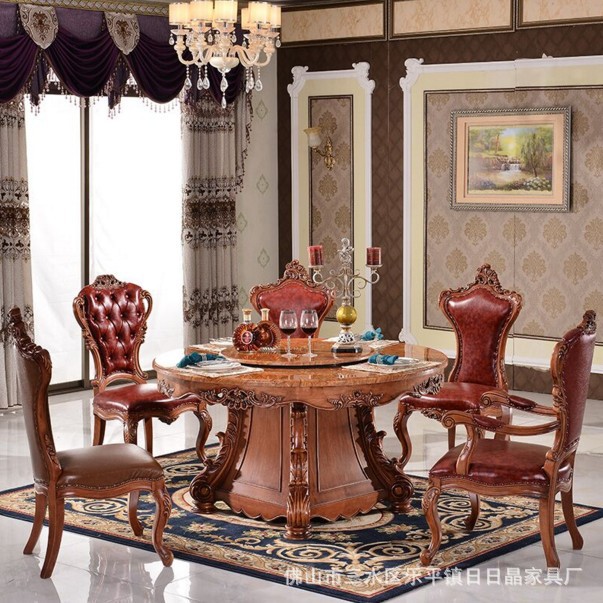 歐式圓形實木大理石餐桌傢用客廳餐桌椅組合美式橡木餐桌長方形批發・進口・工廠・代買・代購