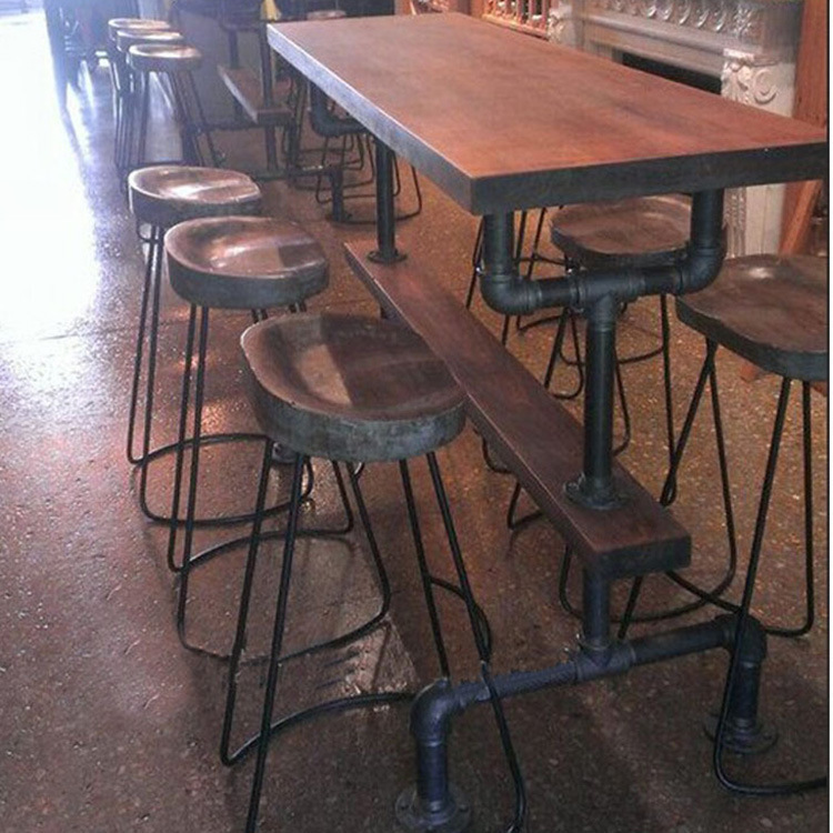 廠傢直銷美式實木餐桌 咖啡店復古高腳凳 實木鐵藝做舊酒吧桌定製批發・進口・工廠・代買・代購