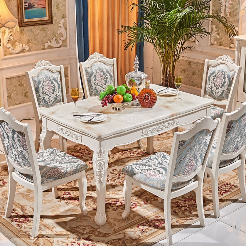 歐式大理石餐桌椅組合6人長方形實木餐桌吃飯桌子飯桌傢用小戶型批發・進口・工廠・代買・代購