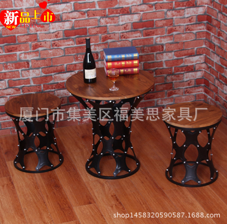 美式成套鐵藝餐桌椅 圓形餐桌椅組合 餐廳桌椅 廠傢直銷  可定做批發・進口・工廠・代買・代購