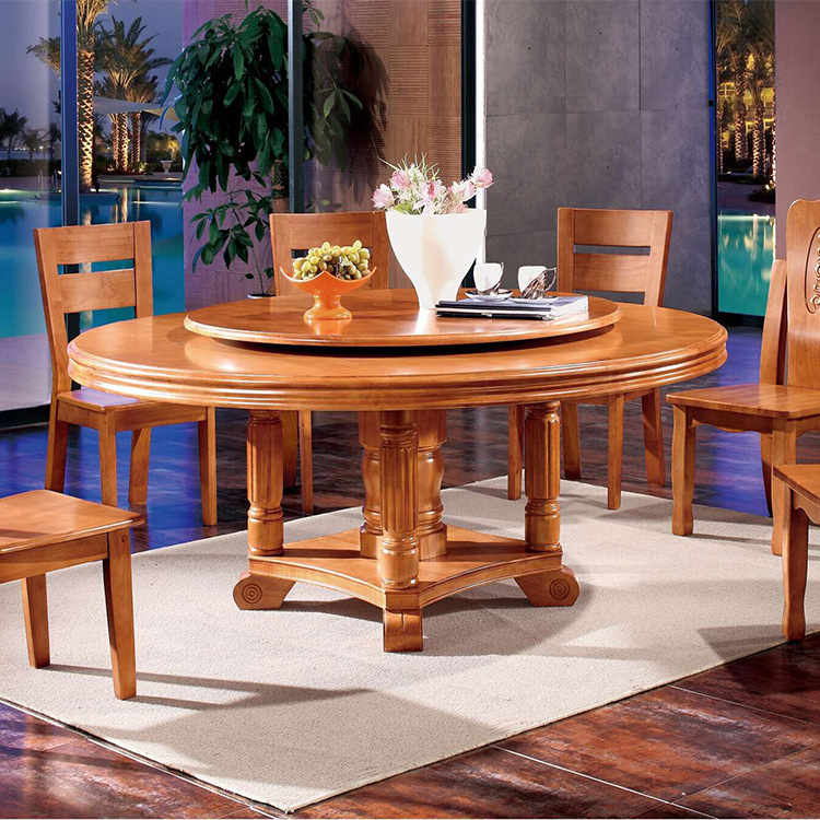 廠傢直銷 實木餐桌椅組合  橡木餐桌實木圓形飯桌 帶轉盤飯桌批發・進口・工廠・代買・代購