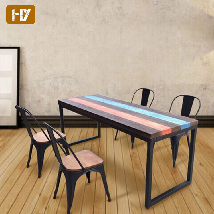 美式鐵藝實木桌椅 復古彩色條紋創意酒店客廳餐桌椅子組合傢具批發・進口・工廠・代買・代購