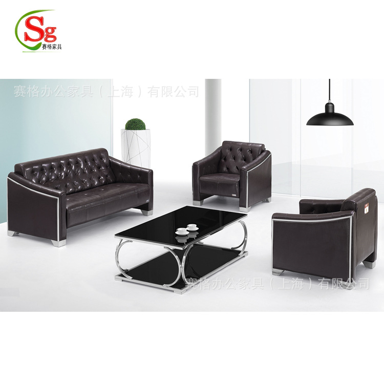 廠傢供應SG-8342黑色高檔牛皮辦公沙發組合沙發上海沙發 款式時尚批發・進口・工廠・代買・代購