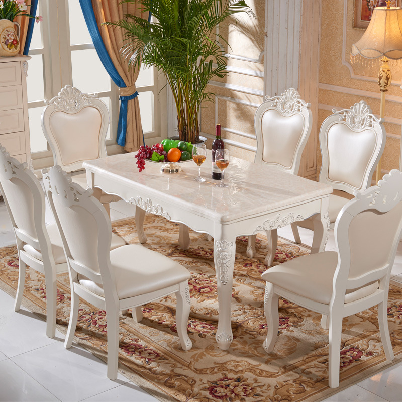 大理石餐桌歐式餐桌椅組合6人實木吃飯桌子創意傢用長方形橡木白批發・進口・工廠・代買・代購
