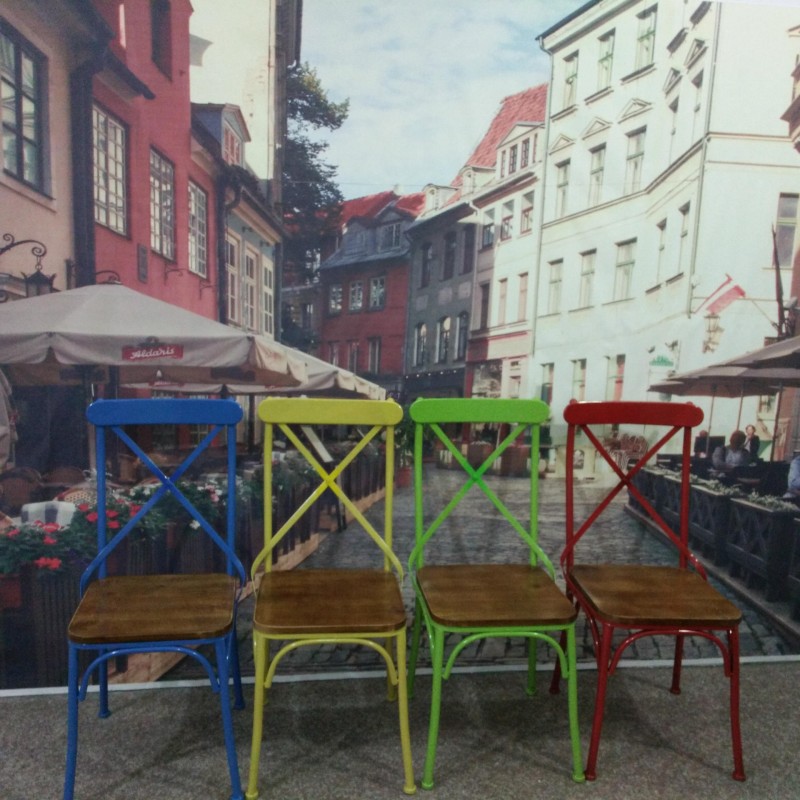 宜傢復古做舊紅黃藍色椅子戶外餐椅批發 復古鐵藝實木時尚彩色椅工廠,批發,進口,代購