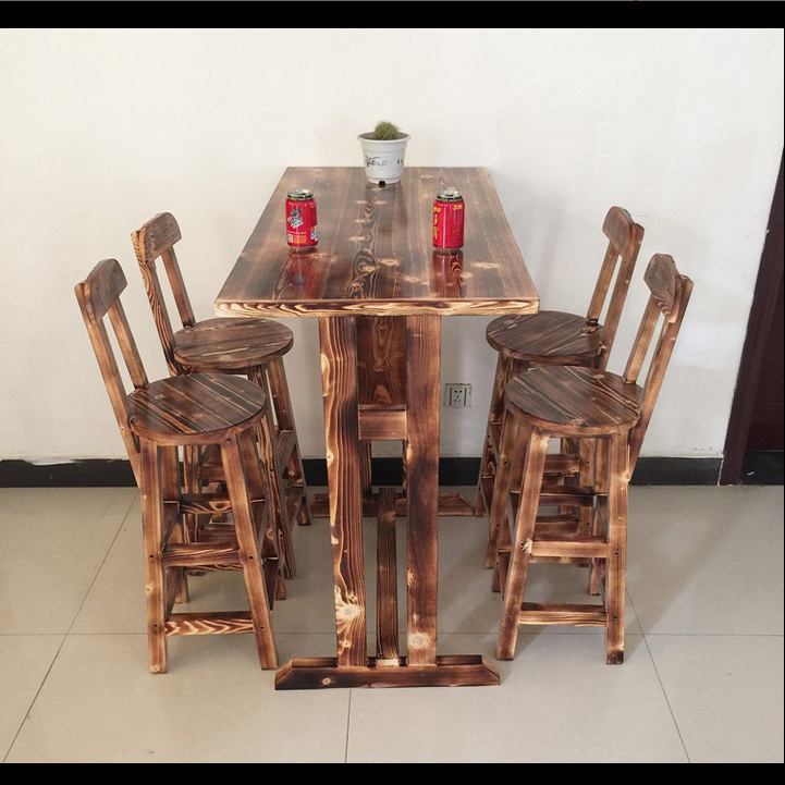 定製實木餐桌椅子組合4人酒吧桌吧臺椅吧凳復古高腳桌椅組合碳化工廠,批發,進口,代購