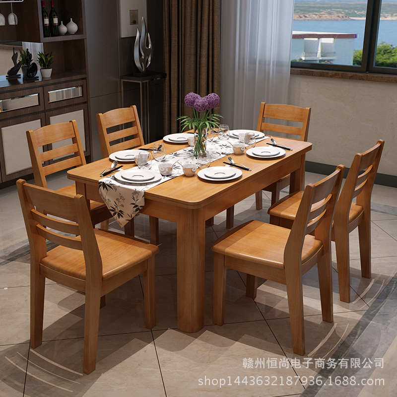 廠傢批發 現代中式白色實木餐桌 長方形餐臺餐桌椅組合橡木西餐桌工廠,批發,進口,代購