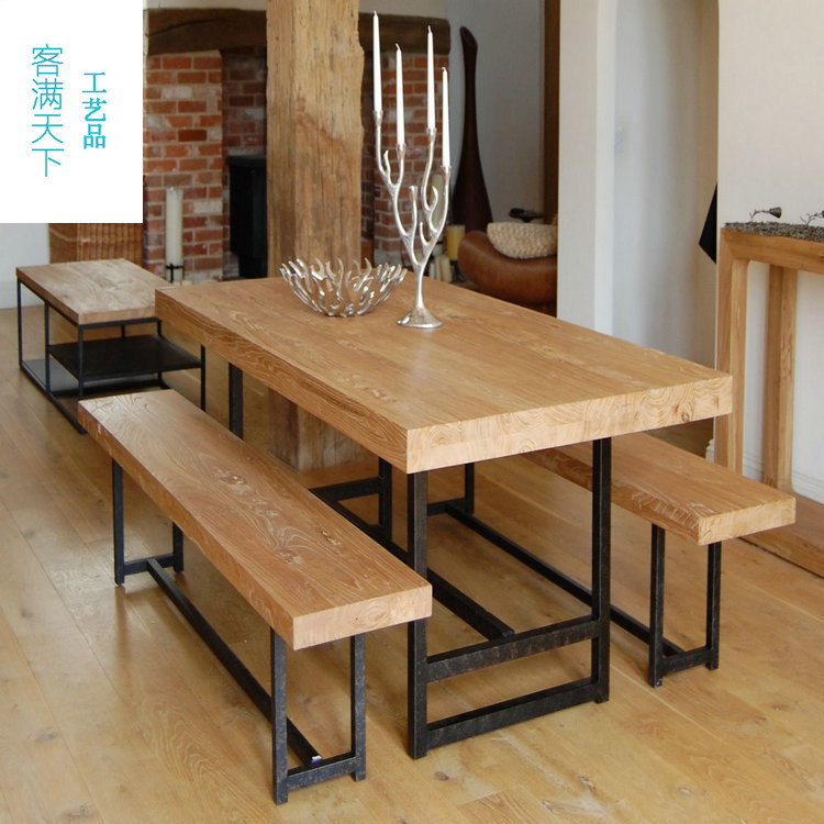美式復古長方形板凳加固長凳帶有腳踏橫杠原木色餐桌椅尺寸可定製工廠,批發,進口,代購