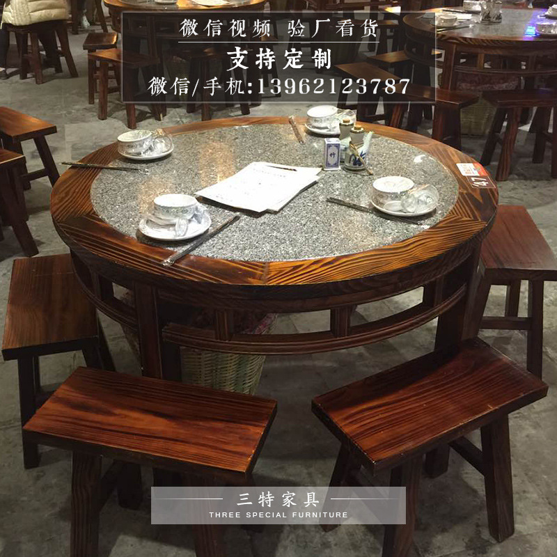 實木大理石餐圓形桌椅套裝定製批發 新中式麵館小吃餐廳方形桌椅工廠,批發,進口,代購