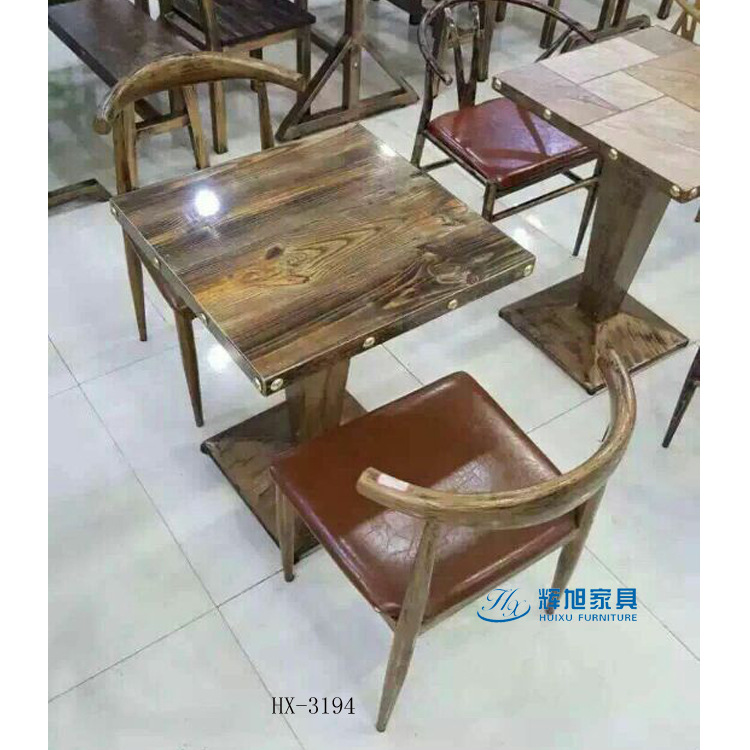 鐵質傢具主題餐廳桌椅組合 美式鐵藝餐桌椅 鐵管仿銹古銅色牛角椅批發・進口・工廠・代買・代購