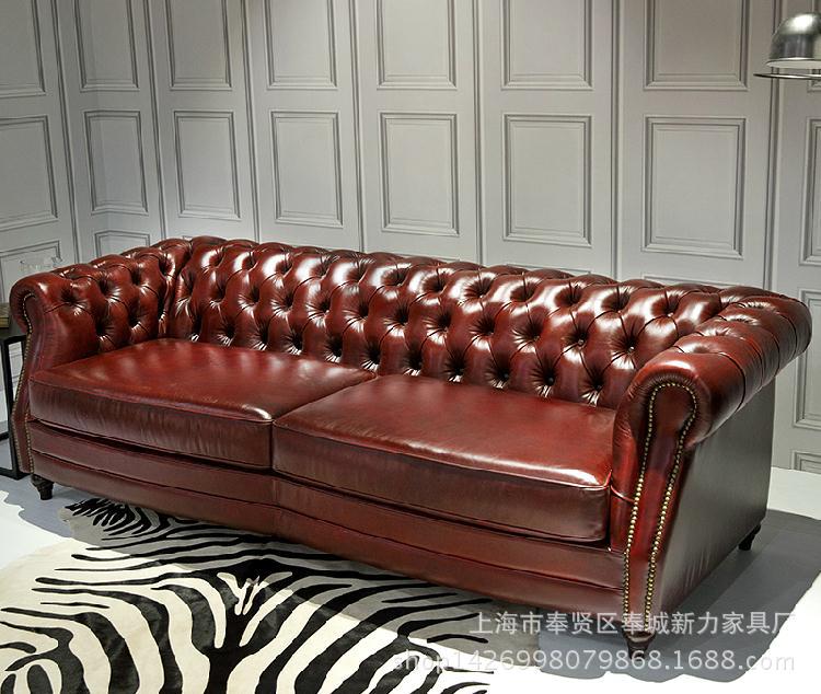 新古典皮藝三人沙發歐式美式三人客廳沙發定製別墅會所樣板房傢具批發・進口・工廠・代買・代購