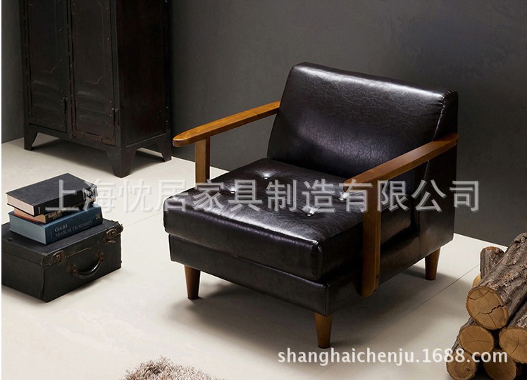 上海廠傢直銷日式單人雙人三人木扶手沙發椅小戶型組合客廳沙發批發・進口・工廠・代買・代購