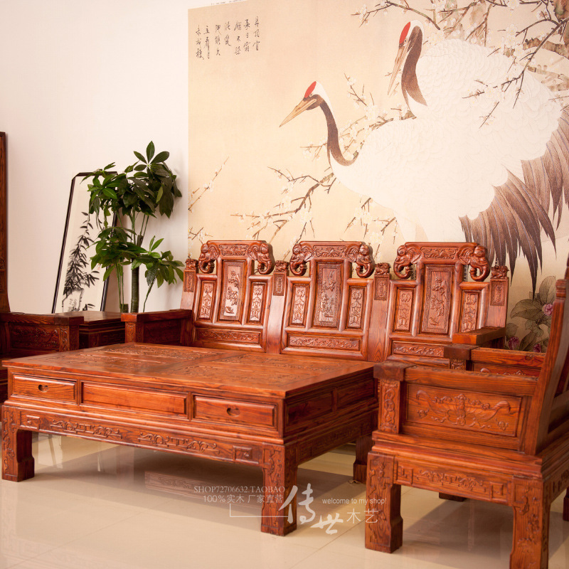 實木沙發 仿古中式南榆木 明清傢具 客廳組合沙發 象頭沙發5件套批發・進口・工廠・代買・代購