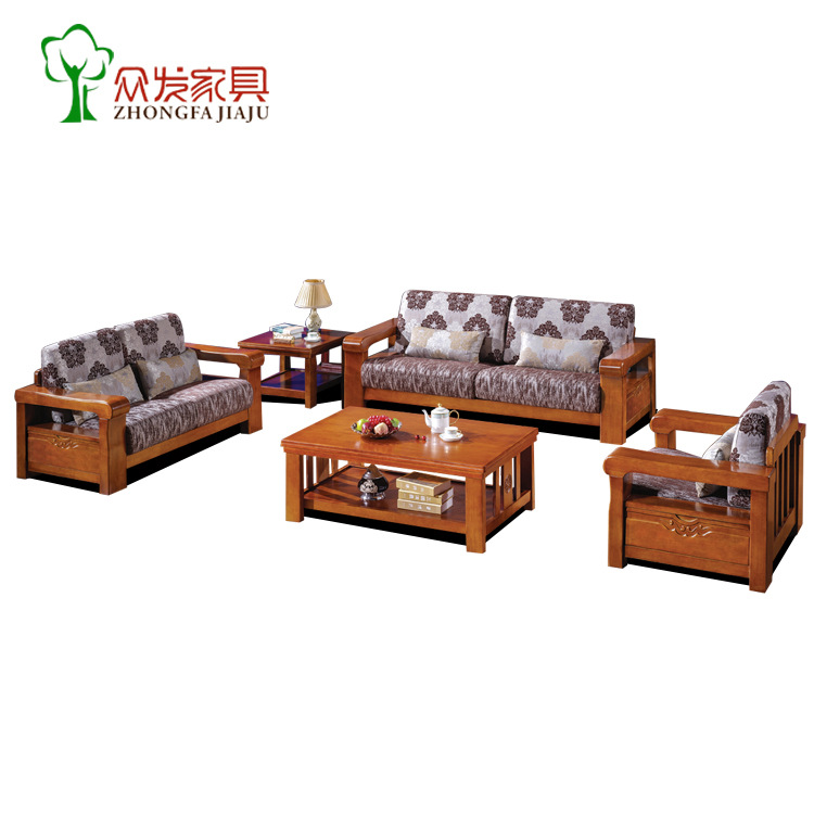 客廳傢具實木沙發 中式木加佈沙發 橡木沙發五件套帶茶幾廠傢直銷批發・進口・工廠・代買・代購