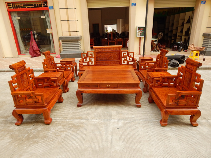 紅木傢具 緬甸花梨12公分山水款實木沙發10件套 1.5板 大果紫檀工廠,批發,進口,代購