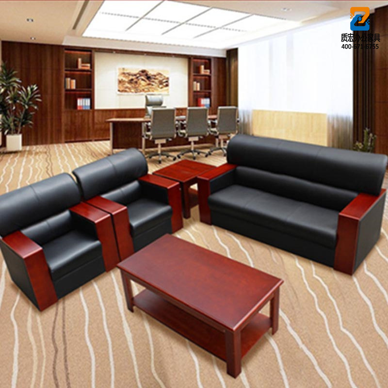 中式真皮辦公室沙發會客沙發方木扶手廠傢直銷批發・進口・工廠・代買・代購