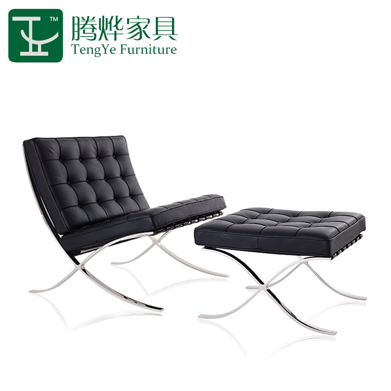 廠傢直銷 真皮巴塞羅那椅 休閒辦公沙發躺椅 不銹鋼宜傢時尚椅批發・進口・工廠・代買・代購