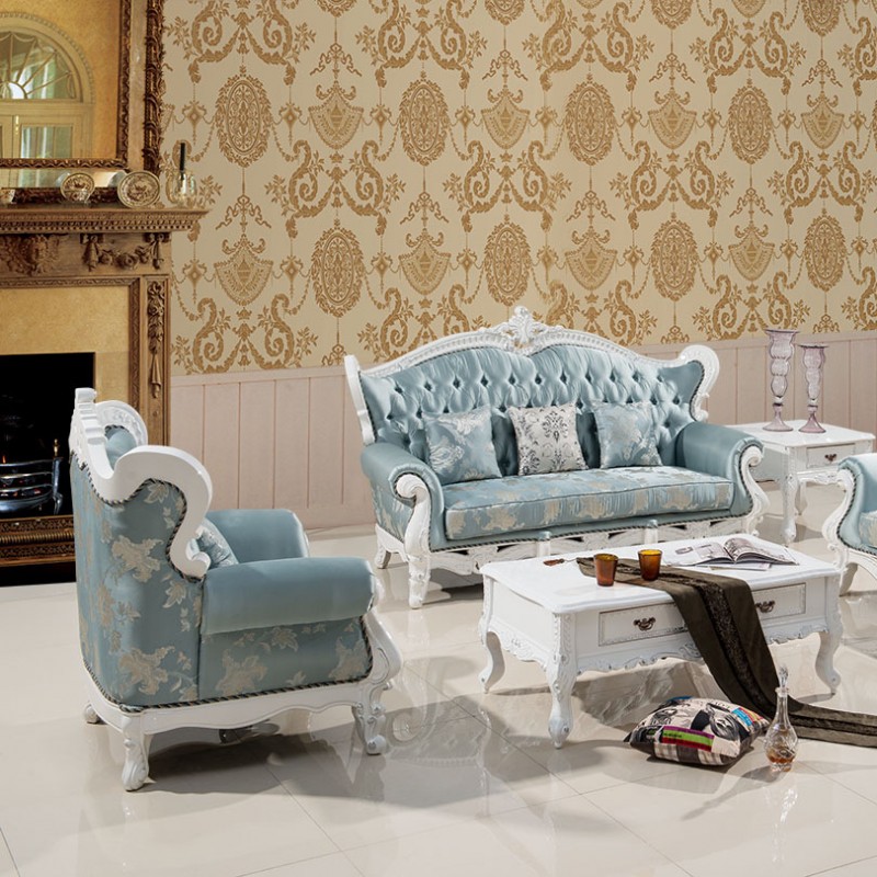 2014新款傢具 歐美客廳沙發組合 實木雕刻 佈藝沙發 sofa 天藍色批發・進口・工廠・代買・代購
