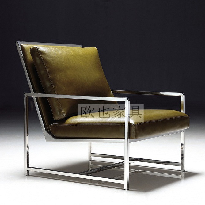 休閒椅子現代簡約不銹鋼皮椅北歐別墅樣板房傢具設計師單人沙發椅批發・進口・工廠・代買・代購