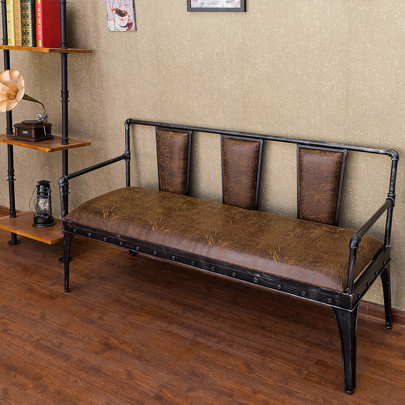 美式鐵藝復古皮革沙發椅 做舊仿銹色三人沙發椅子 廠傢直銷批發・進口・工廠・代買・代購