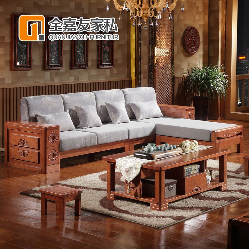 實木沙發新中式現代木質沙發橡木客廳傢具轉角沙發成套組合批發・進口・工廠・代買・代購