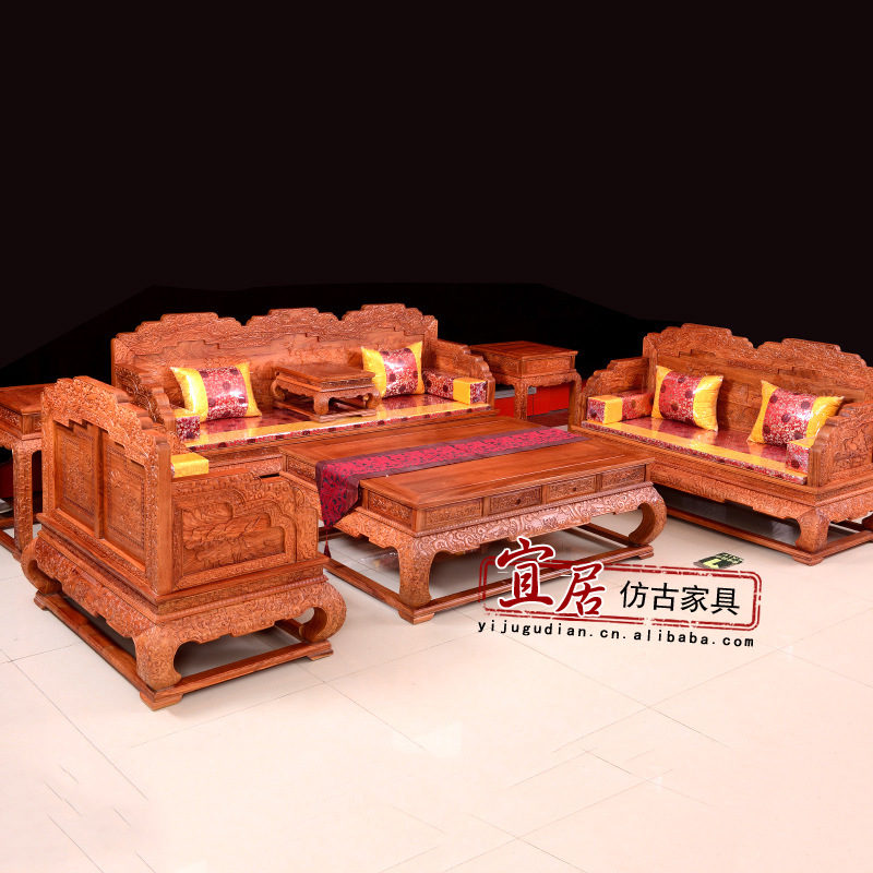 紅木傢具非洲花梨實木沙發荷花寶座沙發仿古中式客廳沙發組合批發・進口・工廠・代買・代購