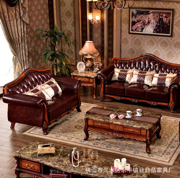 美式真皮沙發歐式仿古客廳傢具組合全實木小戶型1+2+3組合沙發批發・進口・工廠・代買・代購