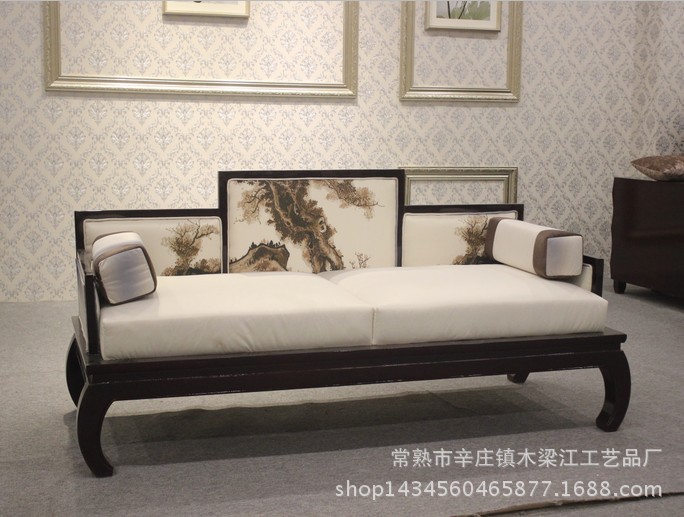 新中式傢具現代中式簡約沙發水曲柳實木佈藝印花沙發卡座工廠,批發,進口,代購