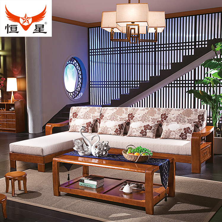 客廳沙發 中式實木 高檔橡木轉角貴妃沙發 中式橡木客廳沙發組合工廠,批發,進口,代購
