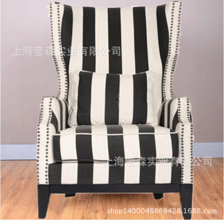 美式沙發椅 單人黑白條紋佈藝沙發 臥室高靠背休閒椅老虎椅MD040批發・進口・工廠・代買・代購