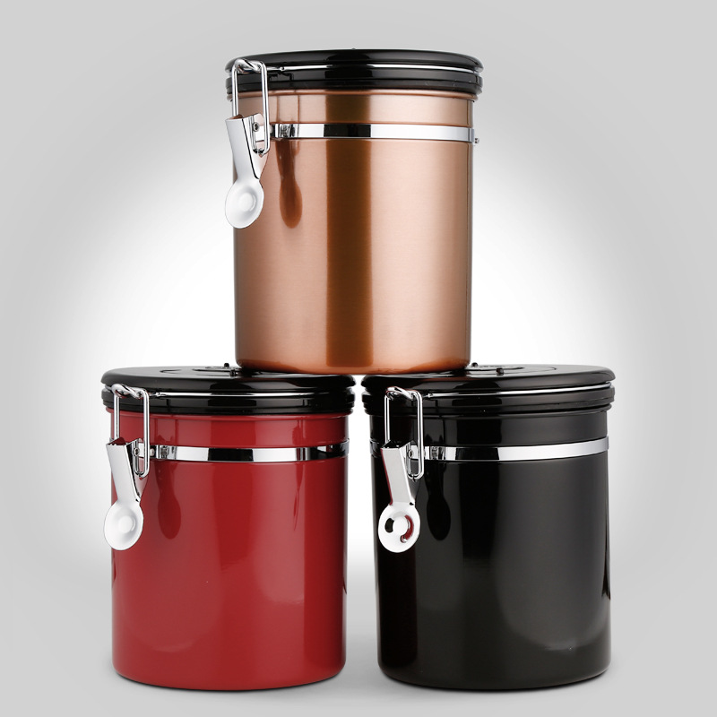 L-BEANS咖啡豆密封罐 帶排氣閥304不銹鋼密封罐茶葉罐 可OEM工廠,批發,進口,代購