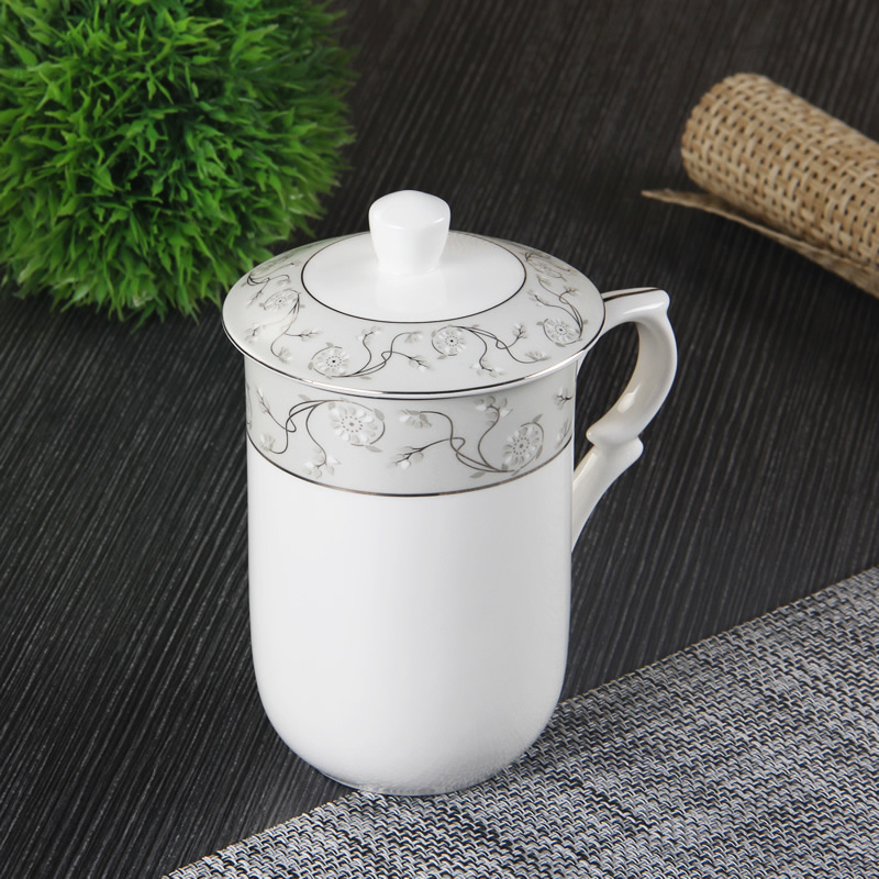 高檔骨瓷韓式會議杯陶瓷帶蓋水杯辦公用杯泡茶杯簡約開會茶水杯子工廠,批發,進口,代購