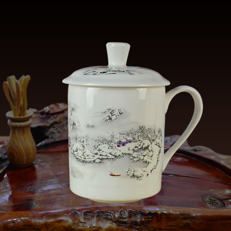 景德鎮陶瓷茶杯 帶蓋骨瓷水杯子 辦公室會議禮品杯定製大號茶杯工廠,批發,進口,代購