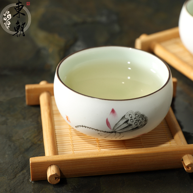 新款促銷 東朝陶瓷茶具品茗碗 定窯亞光釉鼓型茶杯  贈品LOGO定製工廠,批發,進口,代購