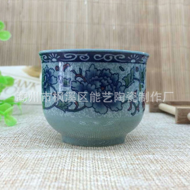 廠傢直銷青古瓷青花瓷牡丹小茶杯小杯小荷月杯1486工廠,批發,進口,代購