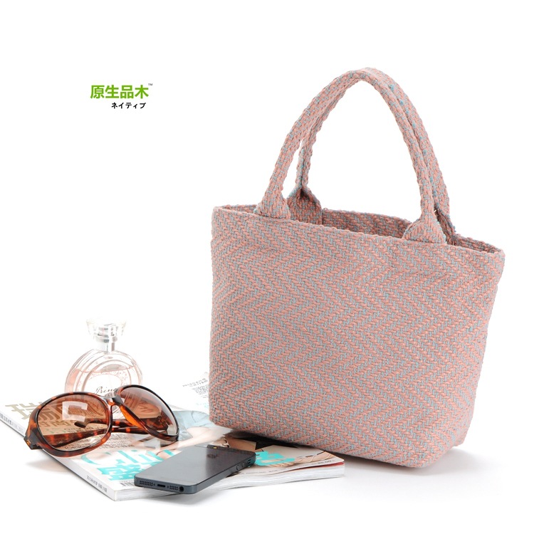 原生品木優質純棉編織手提袋淺粉色便當包飯盒袋便當袋小拎包批發・進口・工廠・代買・代購
