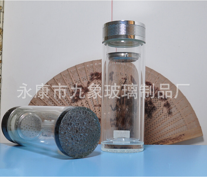 九象高檔玻璃杯 雙層帶蓋過濾透明水杯子水晶杯茶杯 300ml禮盒裝工廠,批發,進口,代購