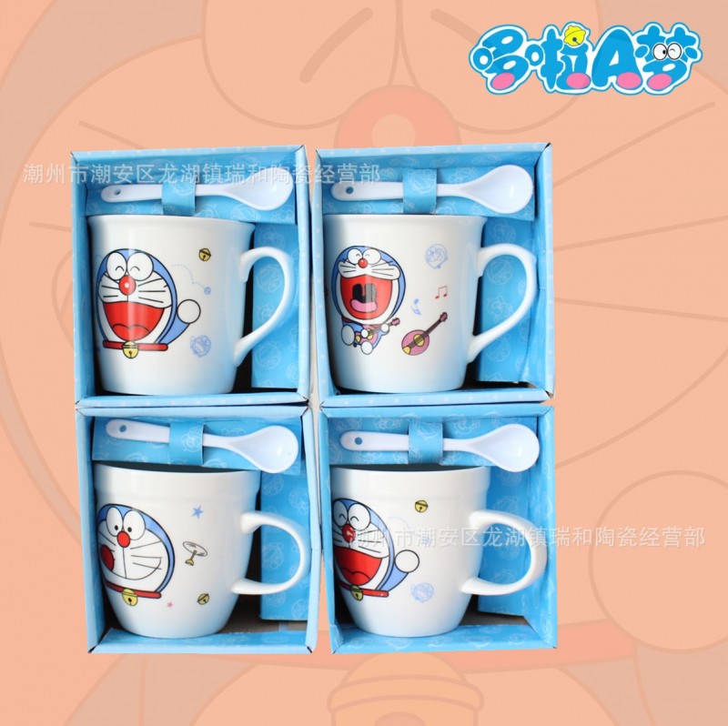 廠傢直銷哆啦A夢陶瓷杯 咖啡杯 創意禮品 廣告水杯定製logo套裝批發・進口・工廠・代買・代購