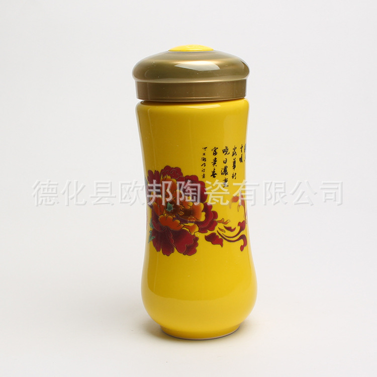 供應杯子 雙層花卉陶瓷養生杯 高檔辦公禮品 可訂製logo圖案工廠,批發,進口,代購